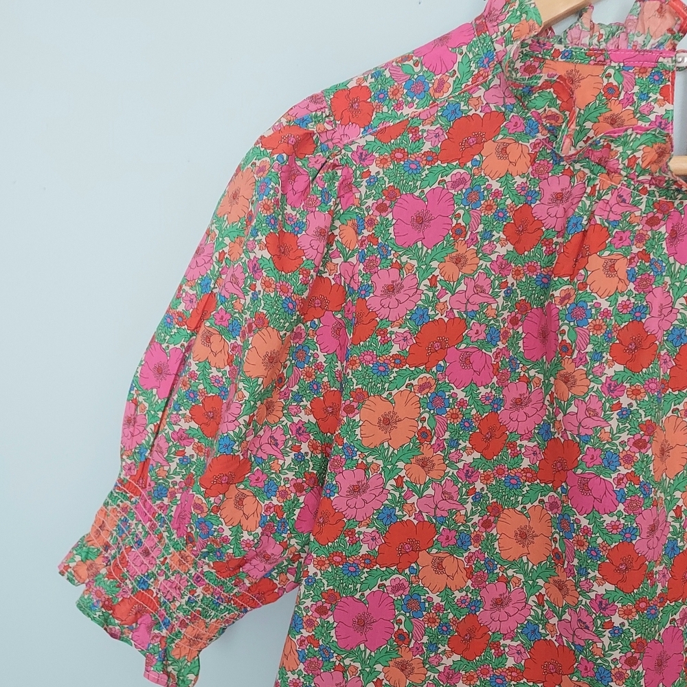 J. Crew Liberty Print Smocked Floral Short Puff Sleeve Blouse Small Cottagecore - Picture 4 of 11